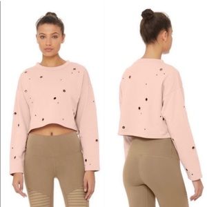 ALO Yoga Pink Cropped Sweatshirt with Polka Dots